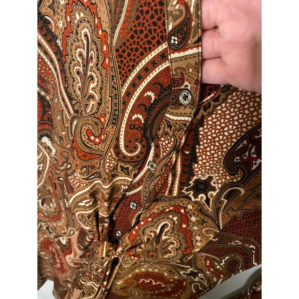 Tommy Hilfiger Paisley Shirtdress Women’s 10 Brown Polyester Belted Boho NWT